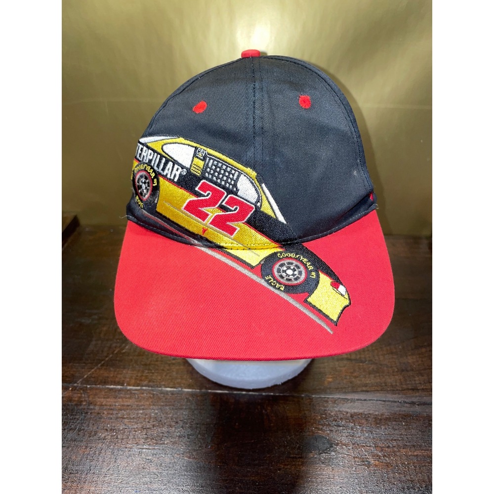 Caterpillar NASCAR Racing Hat Black Red #22 Race‎ Car Cap Adjustable Strapback